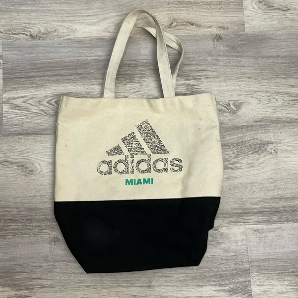 Leed's Beige Miami Graphic Canvas Open Top Tote Approximately 14" X 15"